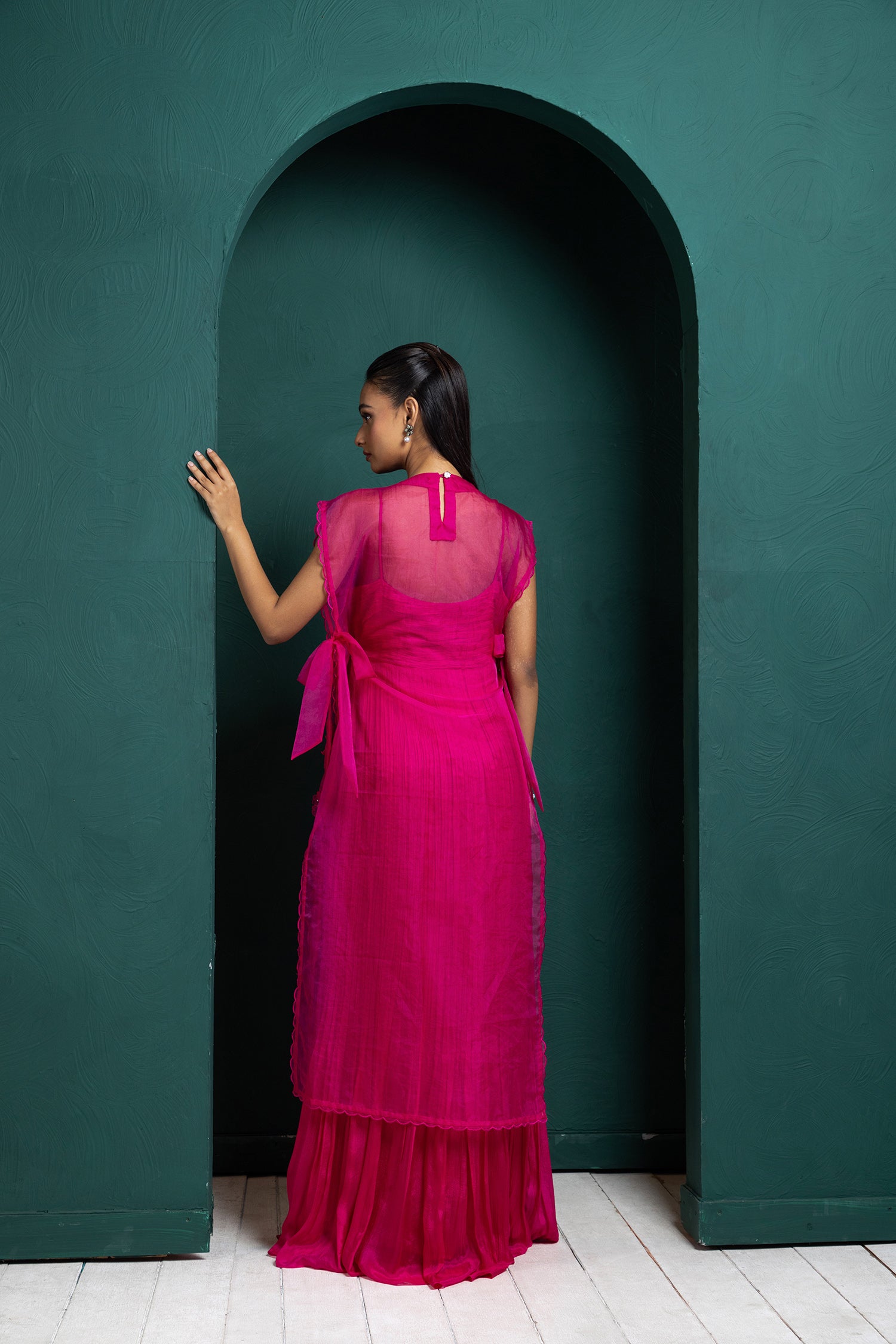 Fuchsia Elegance Embellished Cape Set