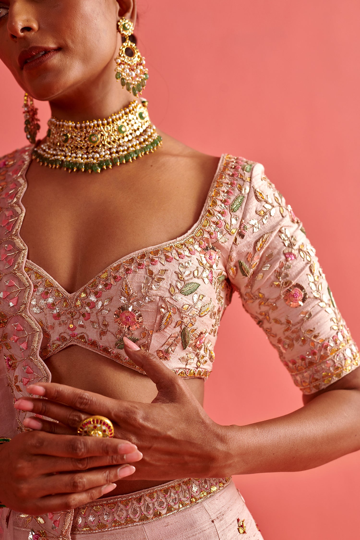 Powdered Pink Lehenga Set With Organza Dupatta