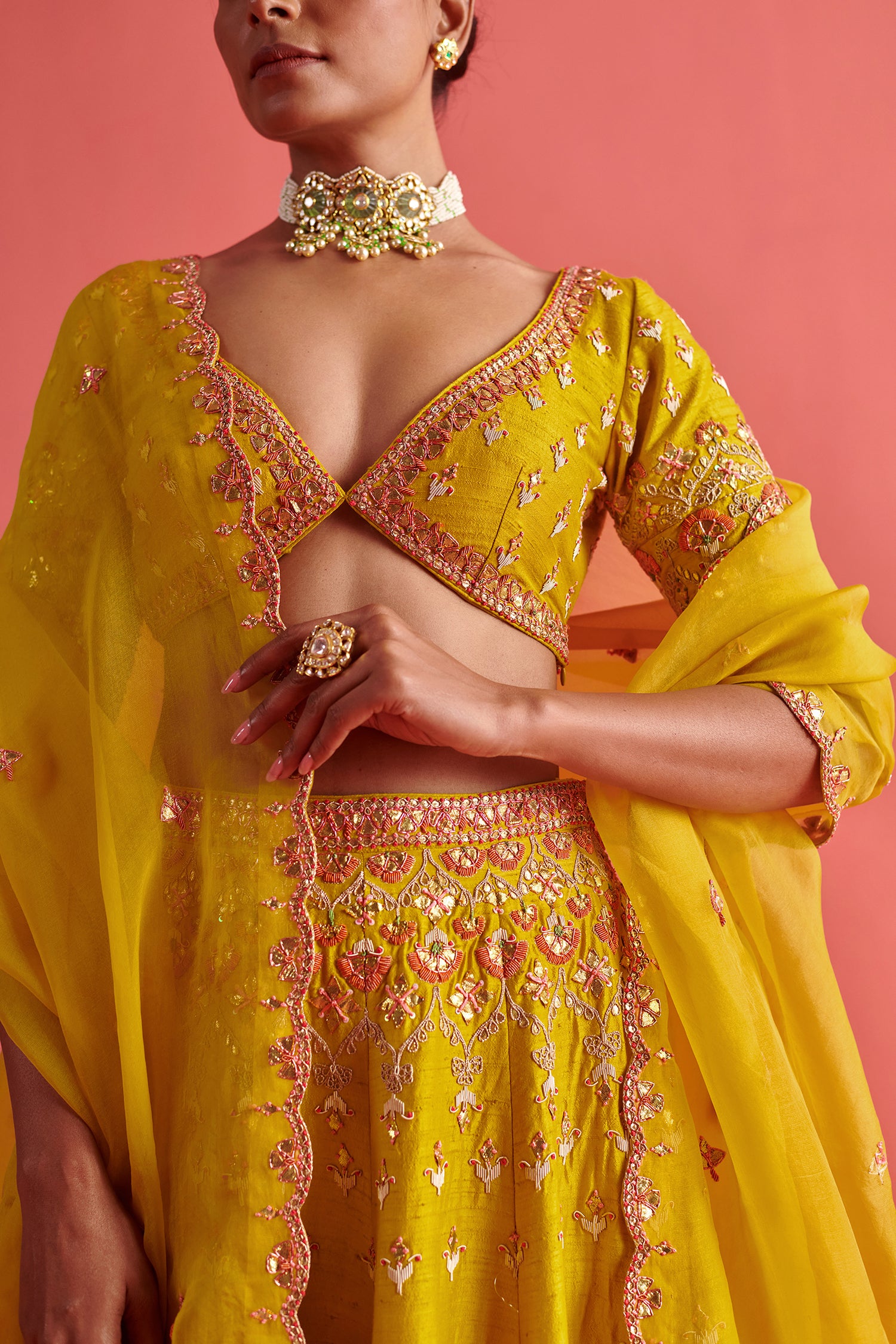 Yellow Lehenga &amp; Bloluse  With Organza Dupatta