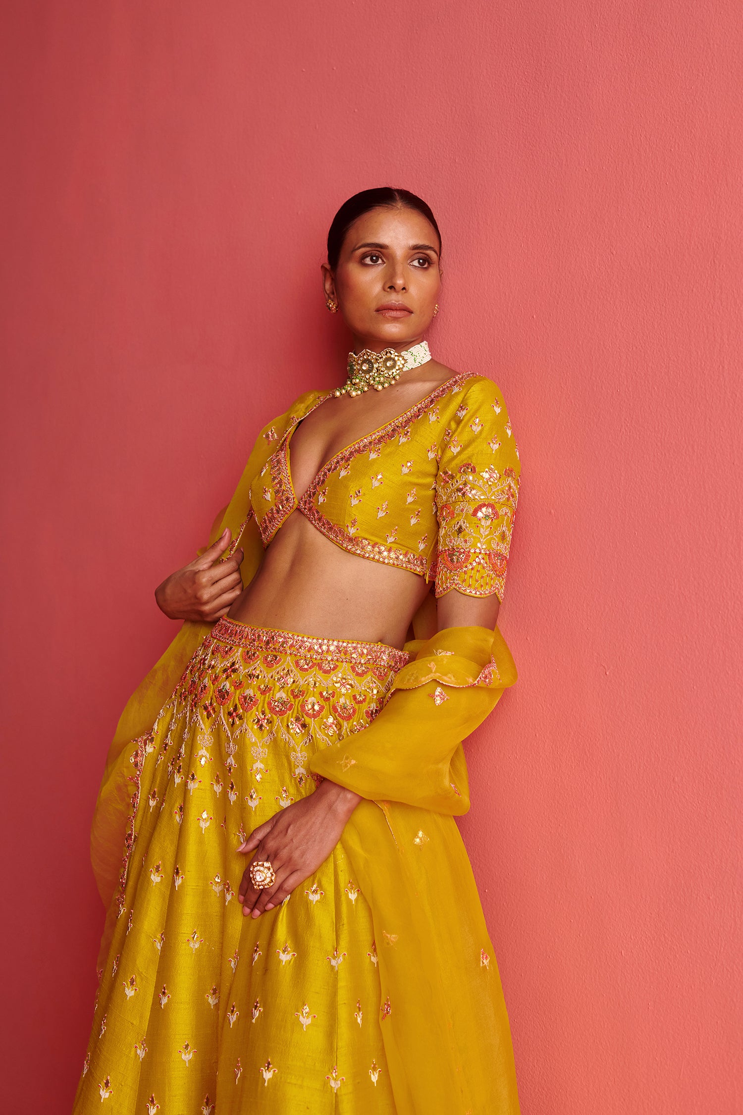 Yellow Lehenga &amp; Bloluse  With Organza Dupatta