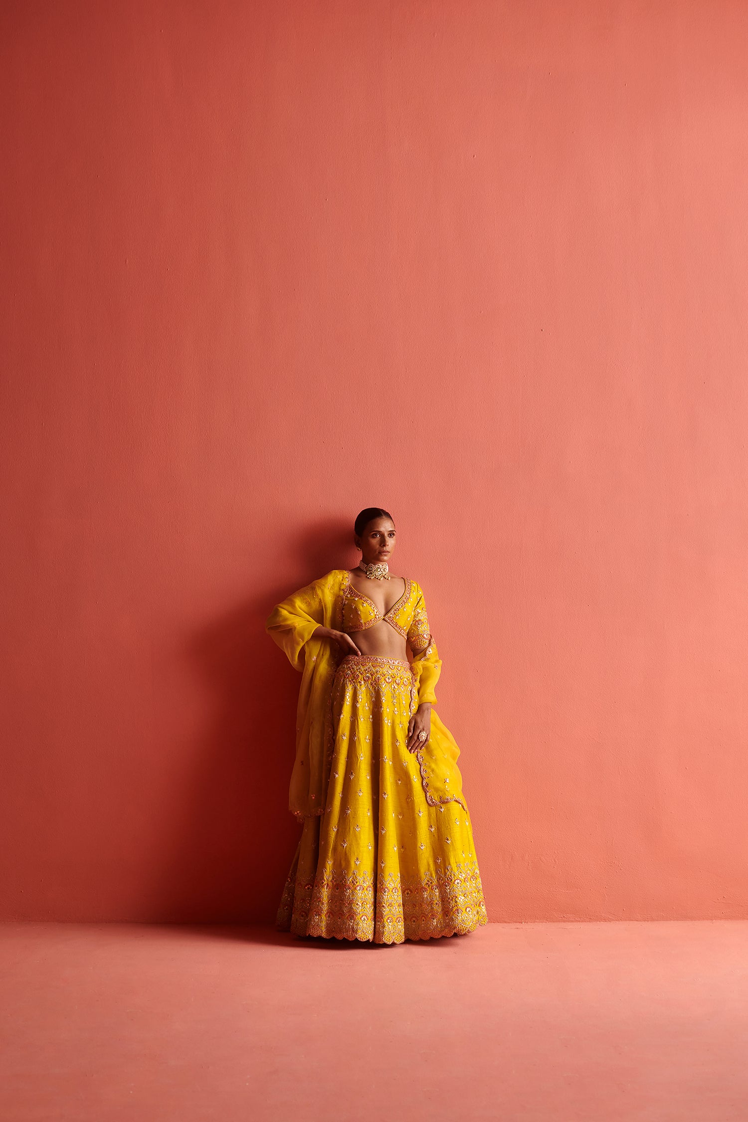 Yellow Lehenga &amp; Bloluse  With Organza Dupatta