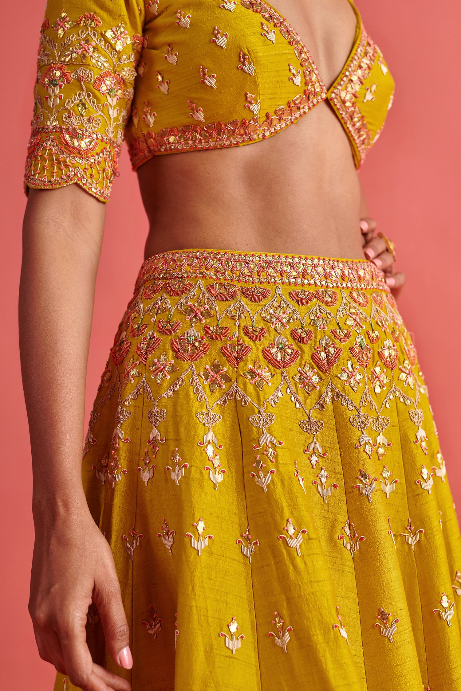 Yellow Lehenga &amp; Bloluse  With Organza Dupatta