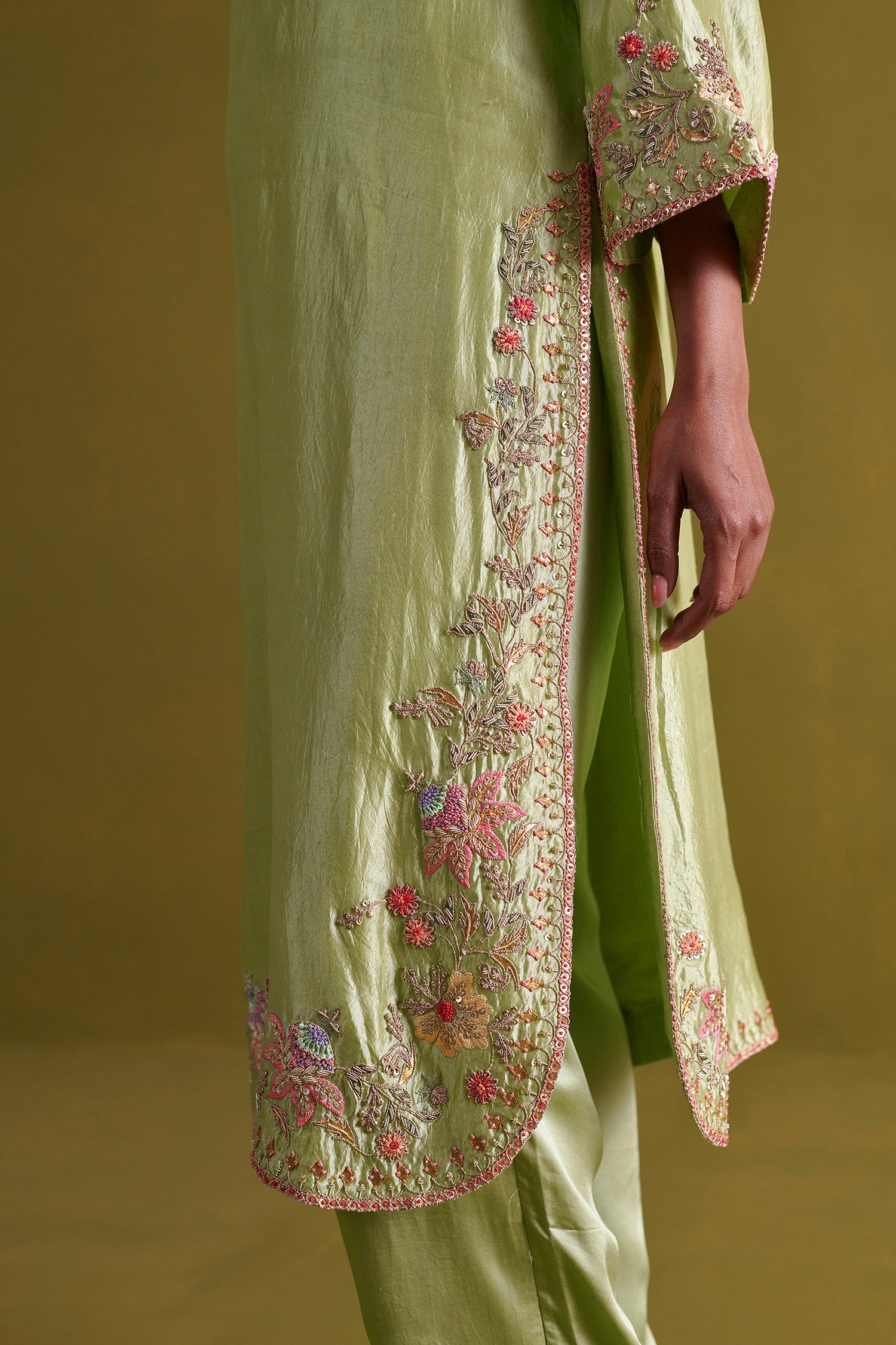 Kora Silk Kurti, Bamberg Satin Pallazo With Organza Dupatta