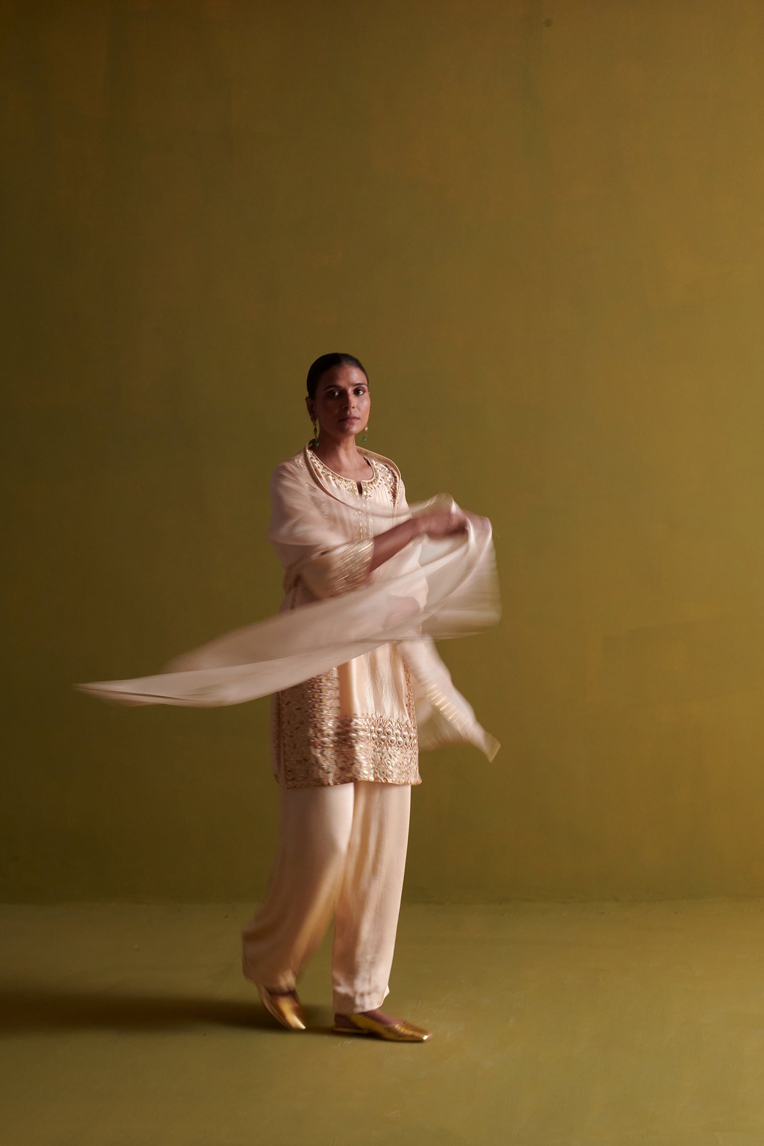 Kora Silk Kurti, Bamberg Satin Pallazo With Organza Dupatta