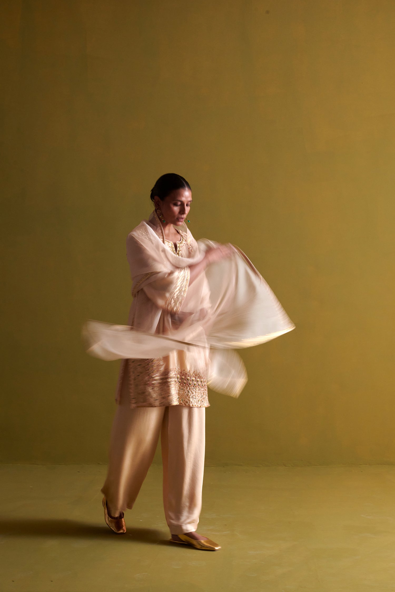 Kora Silk Kurti, Bamberg Satin Pallazo With Organza Dupatta