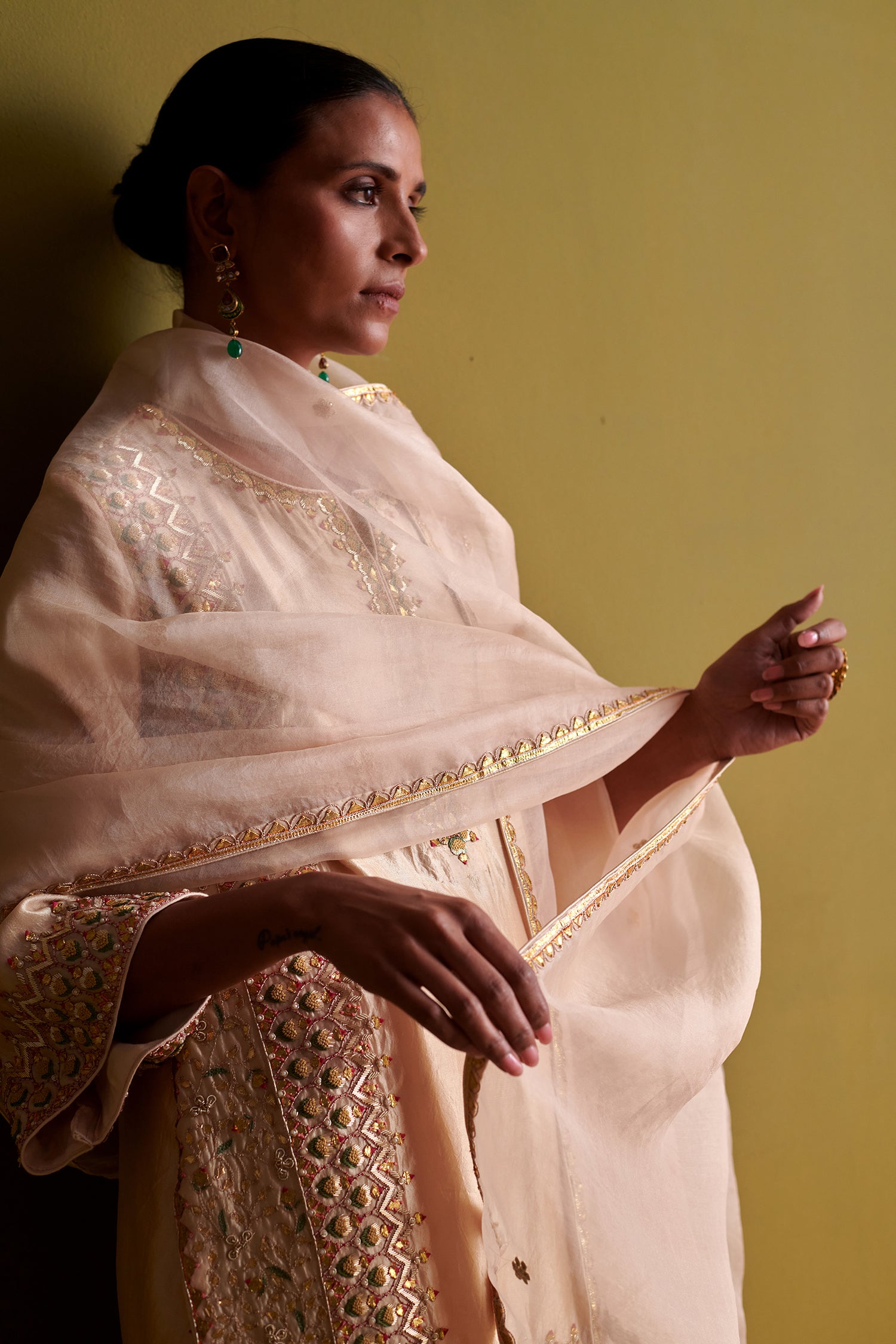 Kora Silk Kurti, Bamberg Satin Pallazo With Organza Dupatta
