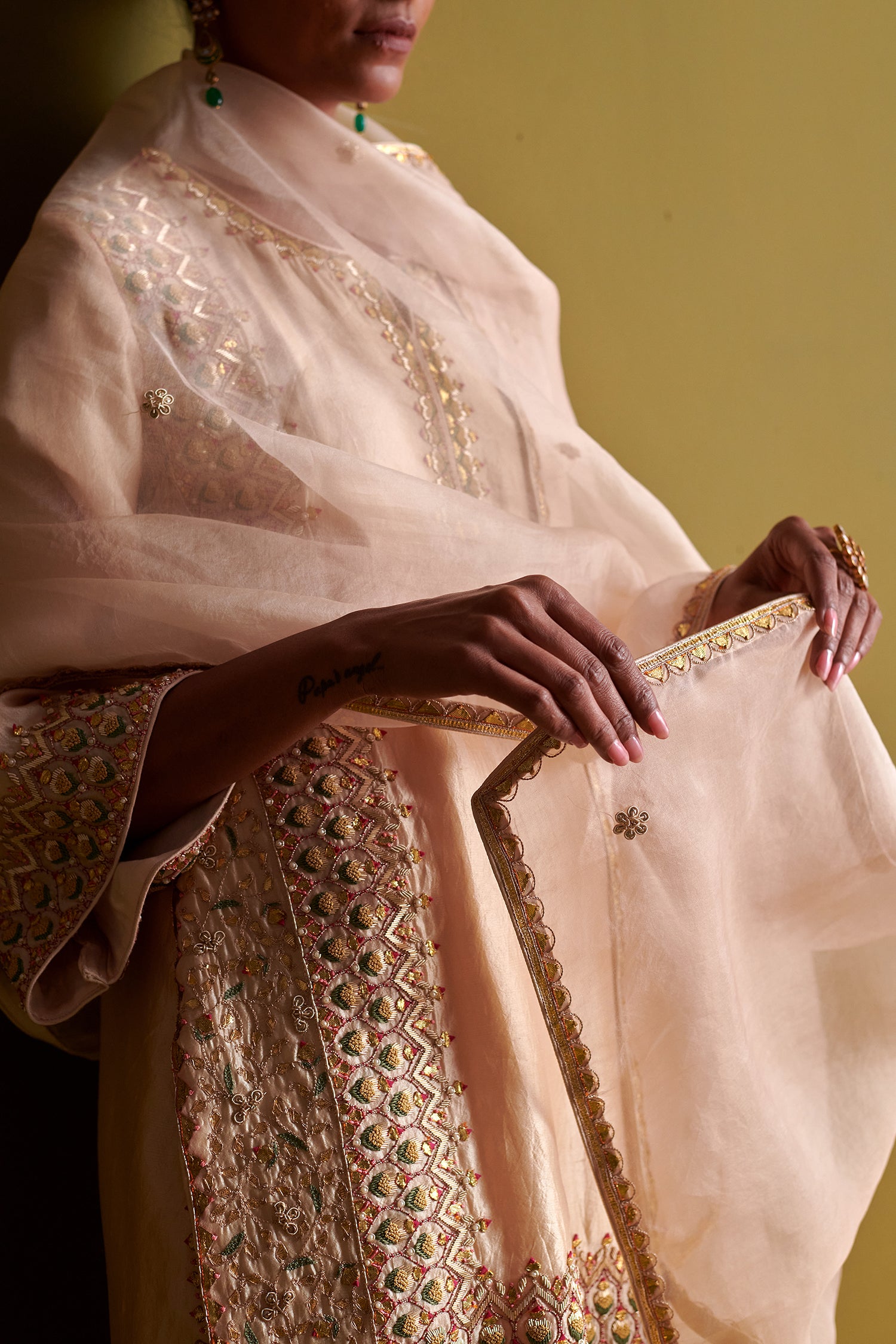 Kora Silk Kurti, Bamberg Satin Pallazo With Organza Dupatta
