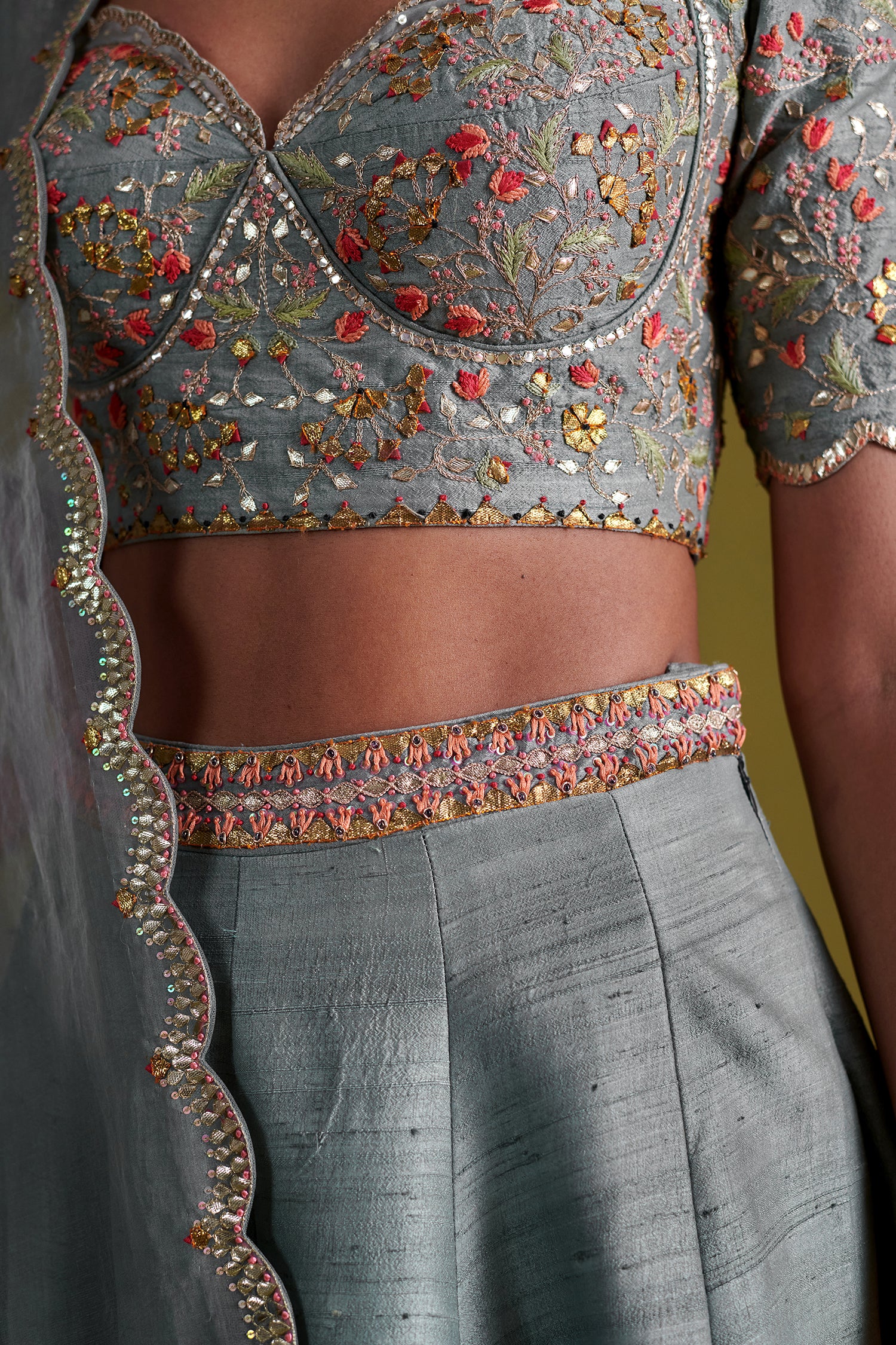 Marine Blue Lehenga Set With Organza Dupatta