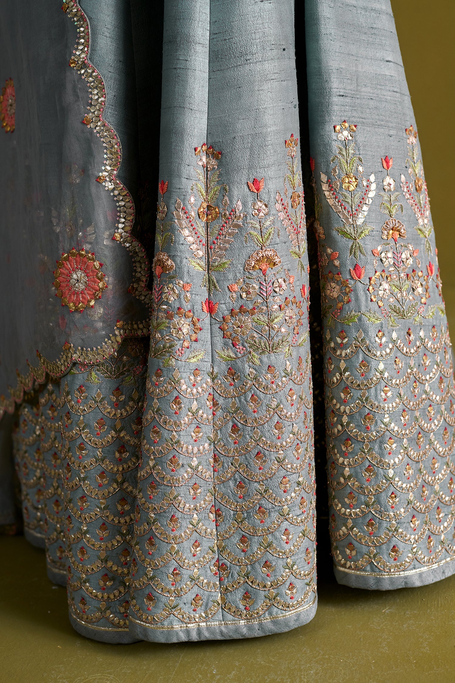 Marine Blue Lehenga Set With Organza Dupatta