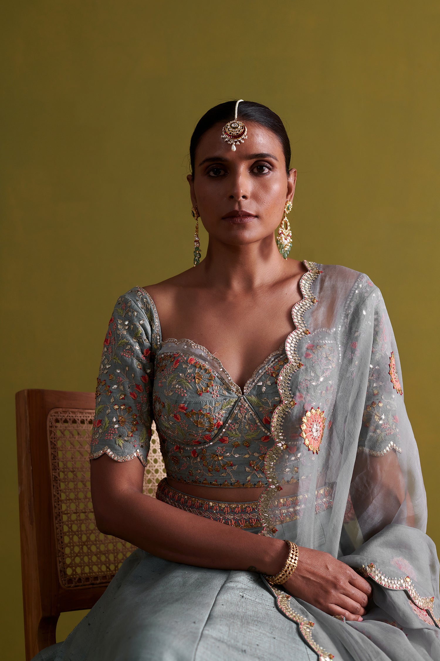 Marine Blue Lehenga Set With Organza Dupatta