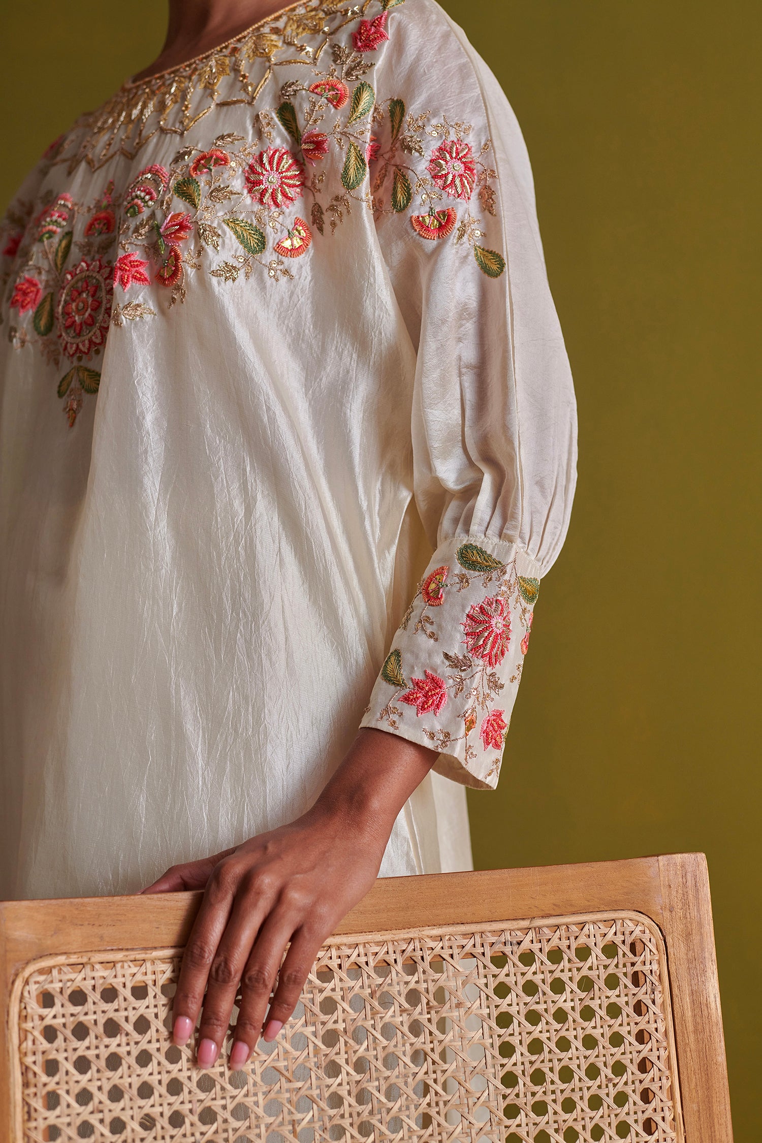 Kora Silk Kurti, Bamberg Satin Pallazo