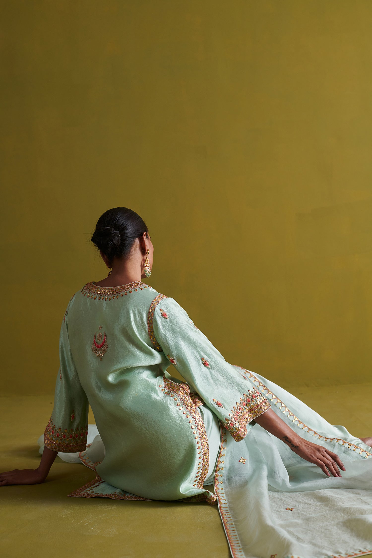 Kora Silk Kurti, Bamberg Satin Pallazo With Organza Dupatta