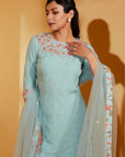Teal Overlapping Angrakha Anarkali with Banarasee Bandhani Dupatta