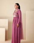 Teal Overlapping Angrakha Anarkali with Elephant Tassels and Banarasee Bandhani Dupatta - Georgette Crepe