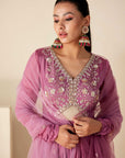 Teal Overlapping Angrakha Anarkali with Elephant Tassels and Banarasee Bandhani Dupatta - Georgette Crepe