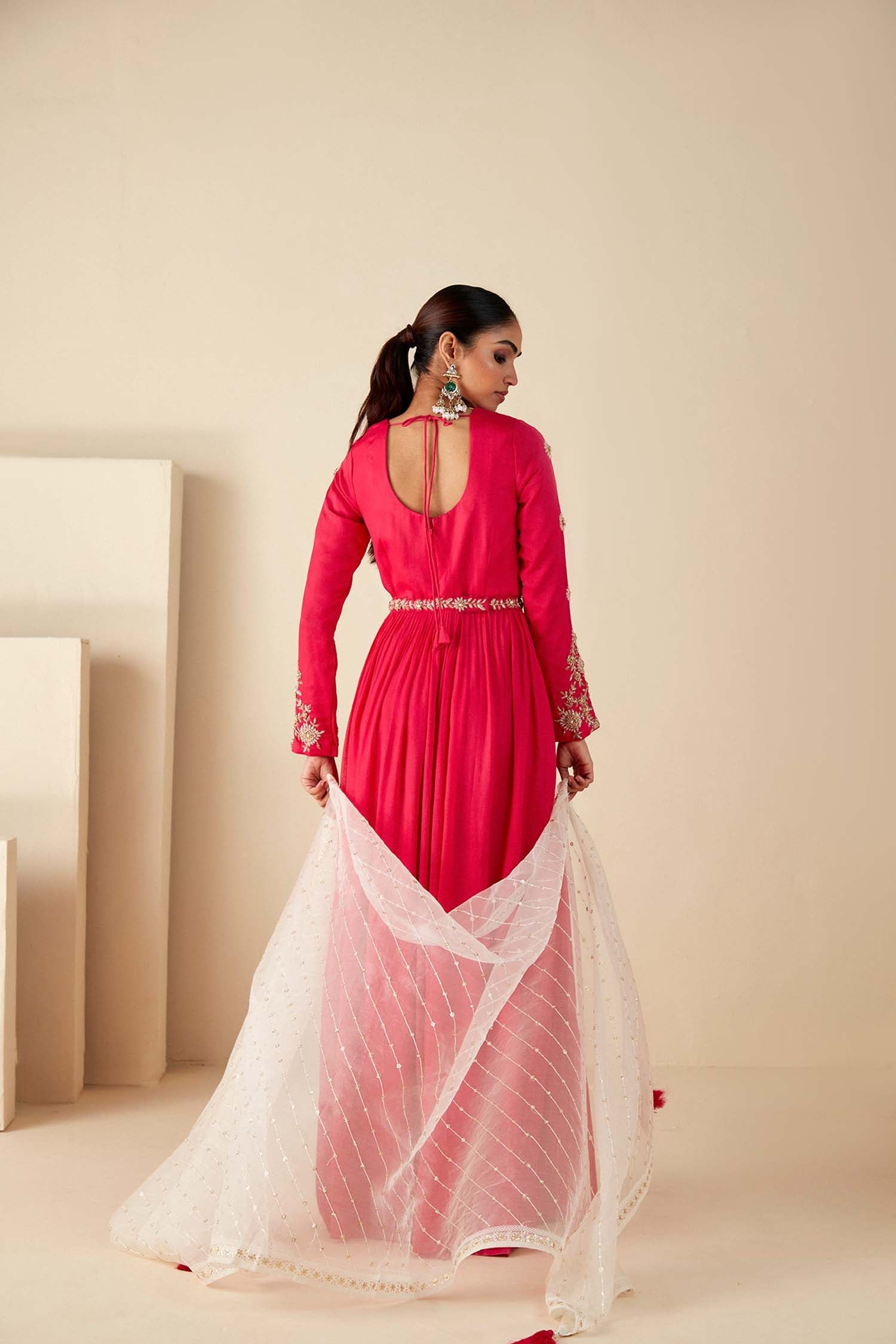 Intricately Sequin Embroidered Anarkali with Pleated Ombre Flare