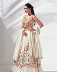 Maroon Crop Top and Pleated Skirt Lehenga with Mirror and Zardosi Handwork
