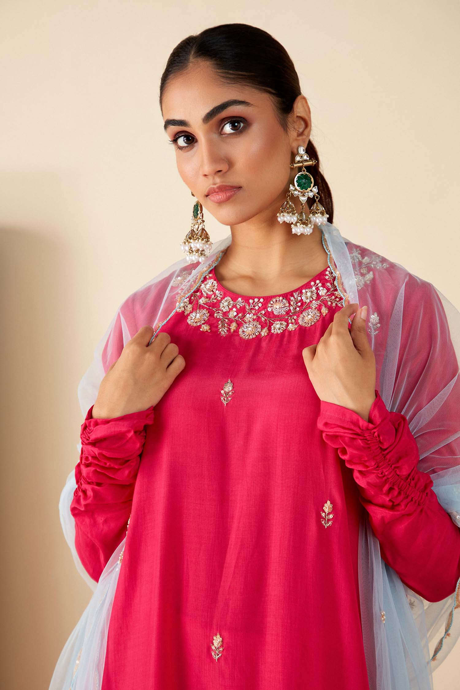 Intricately Sequin Embroidered Ombre Georgette Anarkali Set