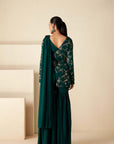 Intricately Sequin Embroidered Green Anarkali with Ombre Pleated Flare