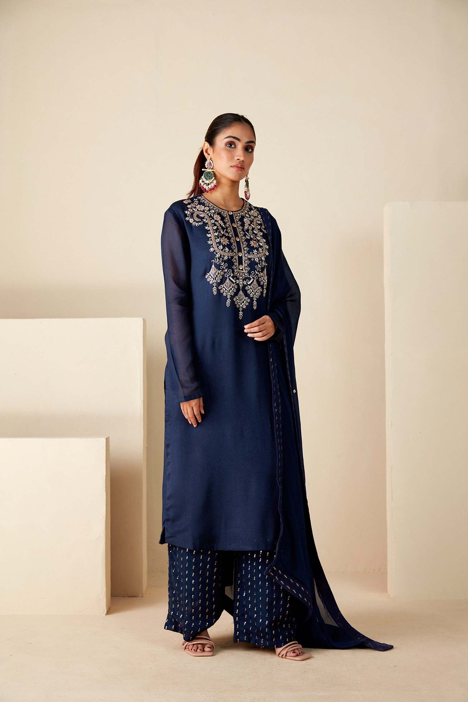 Intricately Sequin Embroidered Green Anarkali with Ombre Pleated Flare