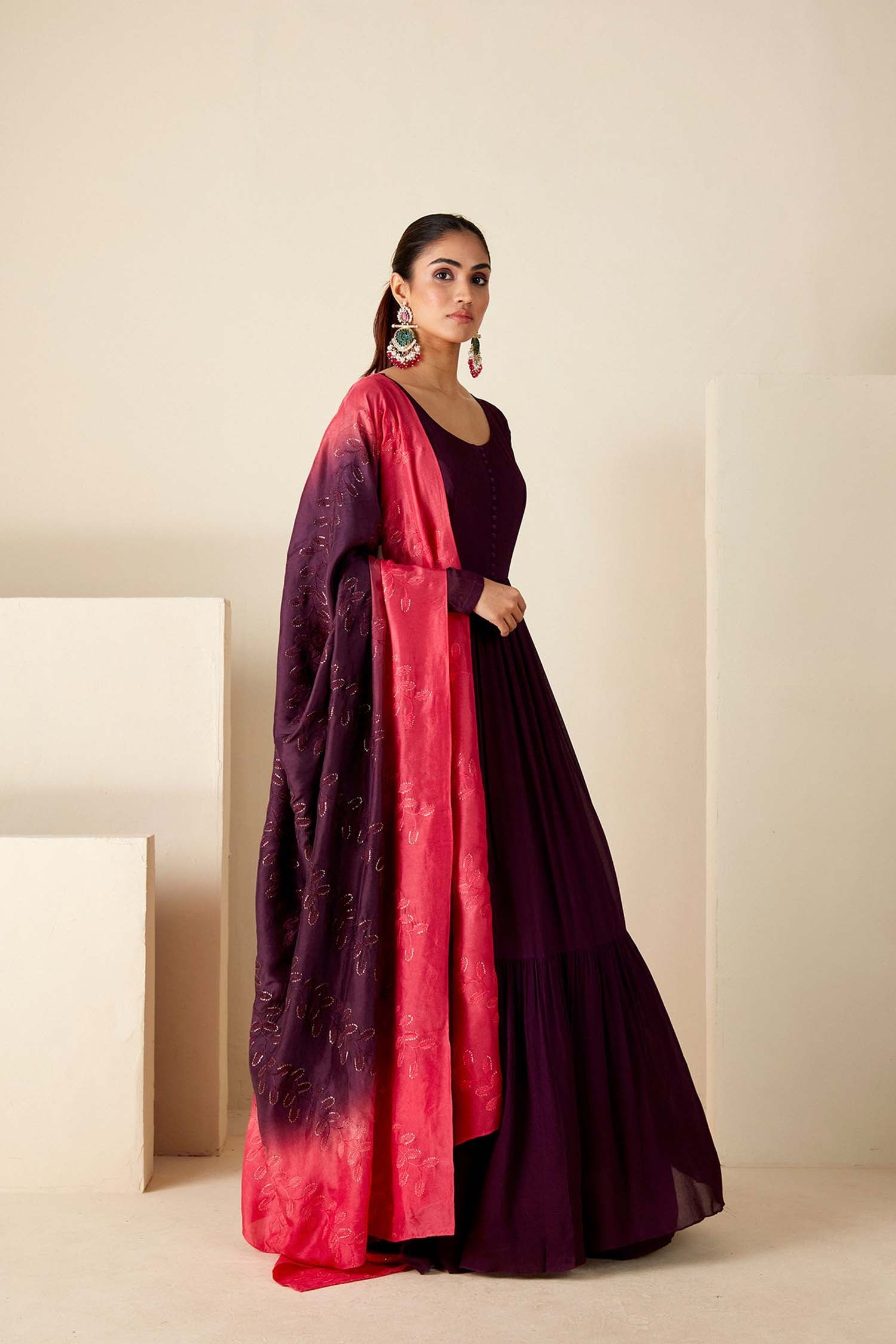 Handcrafted Teal and Yellow Tussar Silk Anarkali with Banarasee Dupatta