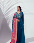 Intricately Sequin Embroidered Ombre Anarkali with Pleated Flare