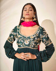 Intricate Sequin Embroidered Green Georgette Anarkali Dress