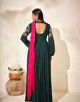 Intricate Sequin Embroidered Green Georgette Anarkali Dress