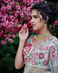 Maroon Georgette Crepe Crop Top and Skirt Lehenga with Mirror and Zardosi Handwork