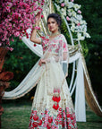 Maroon Georgette Crepe Crop Top and Skirt Lehenga with Mirror and Zardosi Handwork