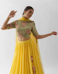 Maroon One-Shoulder Lehenga Set with Mirror and Zardosi Handwork