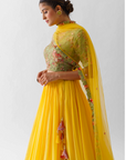 Maroon One-Shoulder Lehenga Set with Mirror and Zardosi Handwork