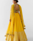 Maroon One-Shoulder Lehenga Set with Mirror and Zardosi Handwork