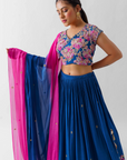 Maroon Crop Top and Skirt Lehenga with Mirror and Zardosi Handwork