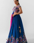 Maroon Crop Top and Skirt Lehenga with Mirror and Zardosi Handwork