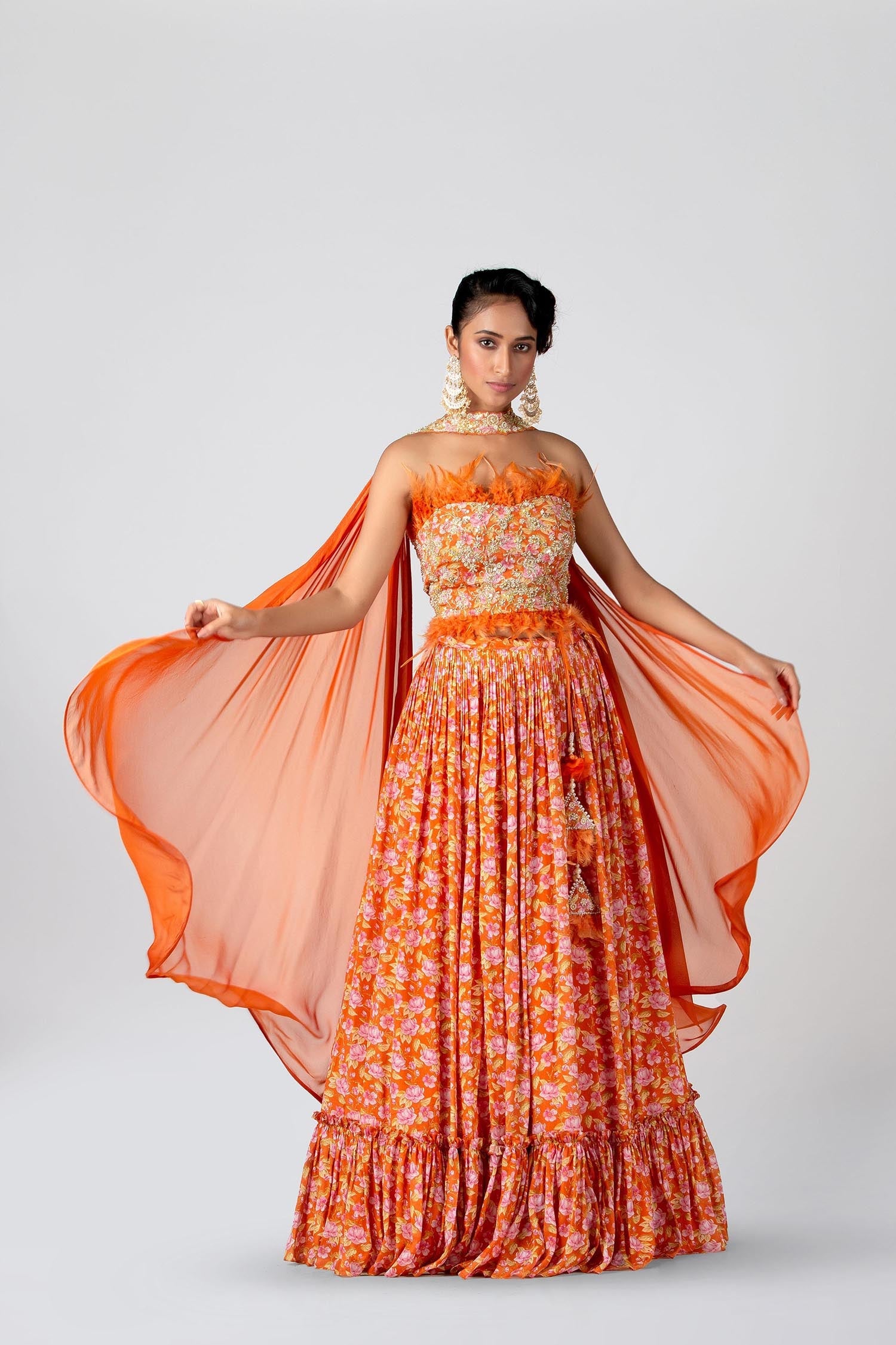 Maroon Crop Top and Skirt Lehenga with Mirror and Zardosi Handwork