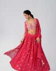 Lilac Georgette Crepe Lehenga with Hand Embroidered Blouse and Ruffle Dupatta