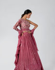 Maroon Zardosi Handwork Crop Top and Pleated Skirt Lehenga Set