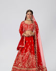 Maroon Georgette Crepe Crop Top and Skirt Lehenga with Mirror and Zardosi Handwork