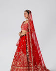 Maroon Georgette Crepe Crop Top and Skirt Lehenga with Mirror and Zardosi Handwork