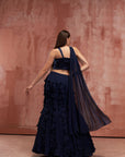 One-Shoulder Maroon Crop Top & Pleated Skirt Lehenga with Mirror and Zardosi Handwork