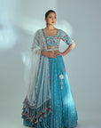 Three Layered Monochrome Lehenga with Hand Embroidered Blouse and Ruffle Dupatta