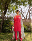 Intricately Handcrafted Kurta with A Printed Contrasting Dupatta