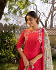 Intricately Handcrafted Kurta with A Printed Contrasting Dupatta