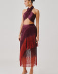 Burnt Wine Fringe Skirt