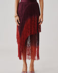 Burnt Wine Fringe Skirt