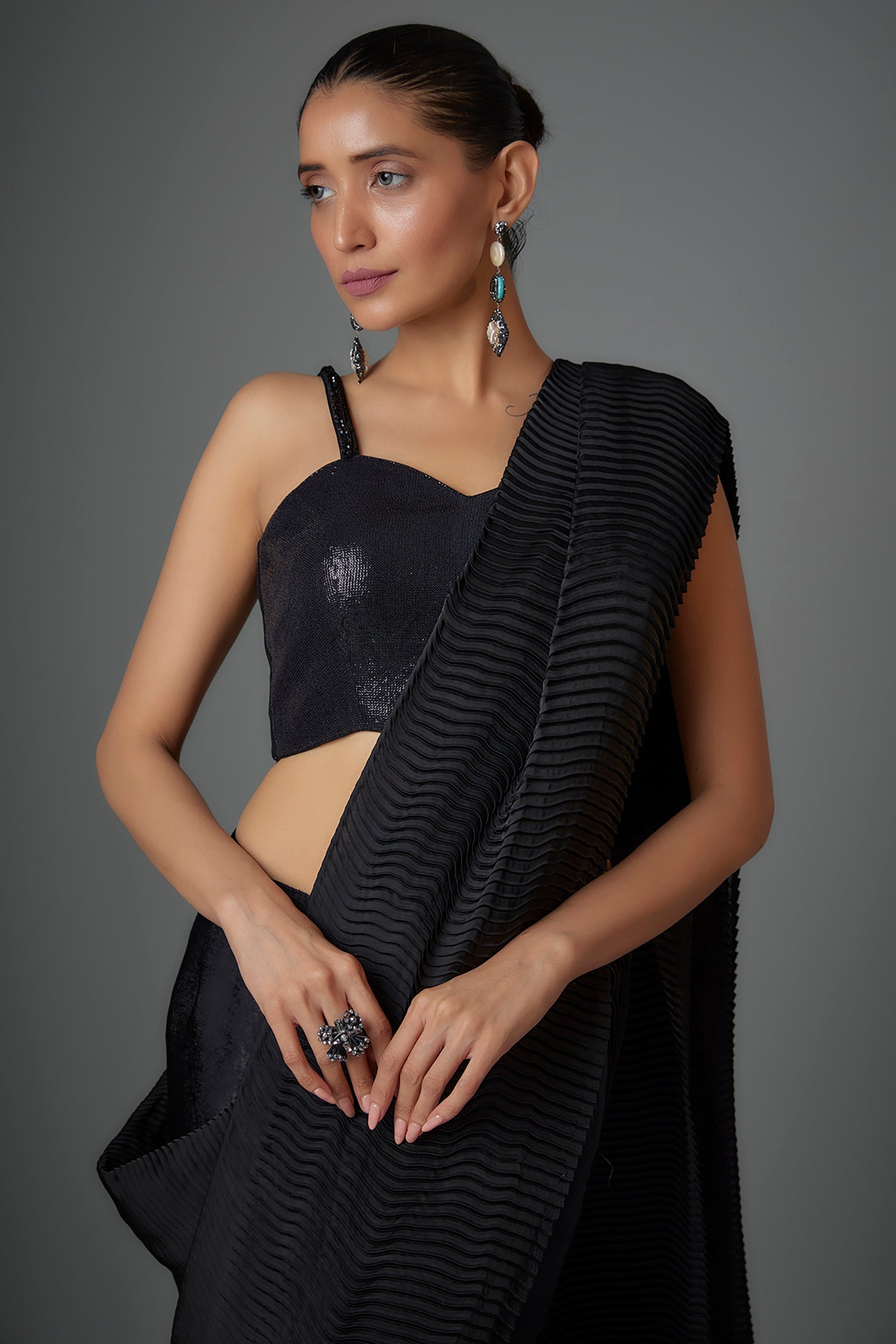 Black Pre-Stiched Saree