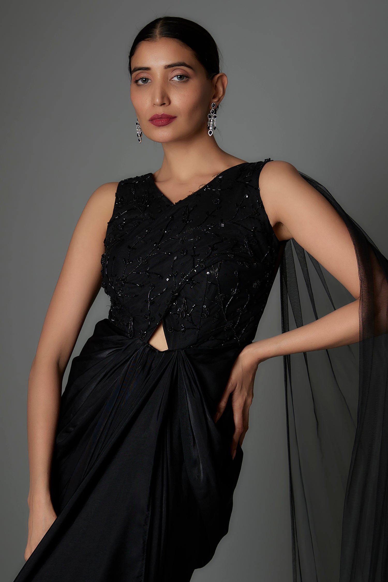 Bead Delicate And Classic Embroidered Cowl Dress