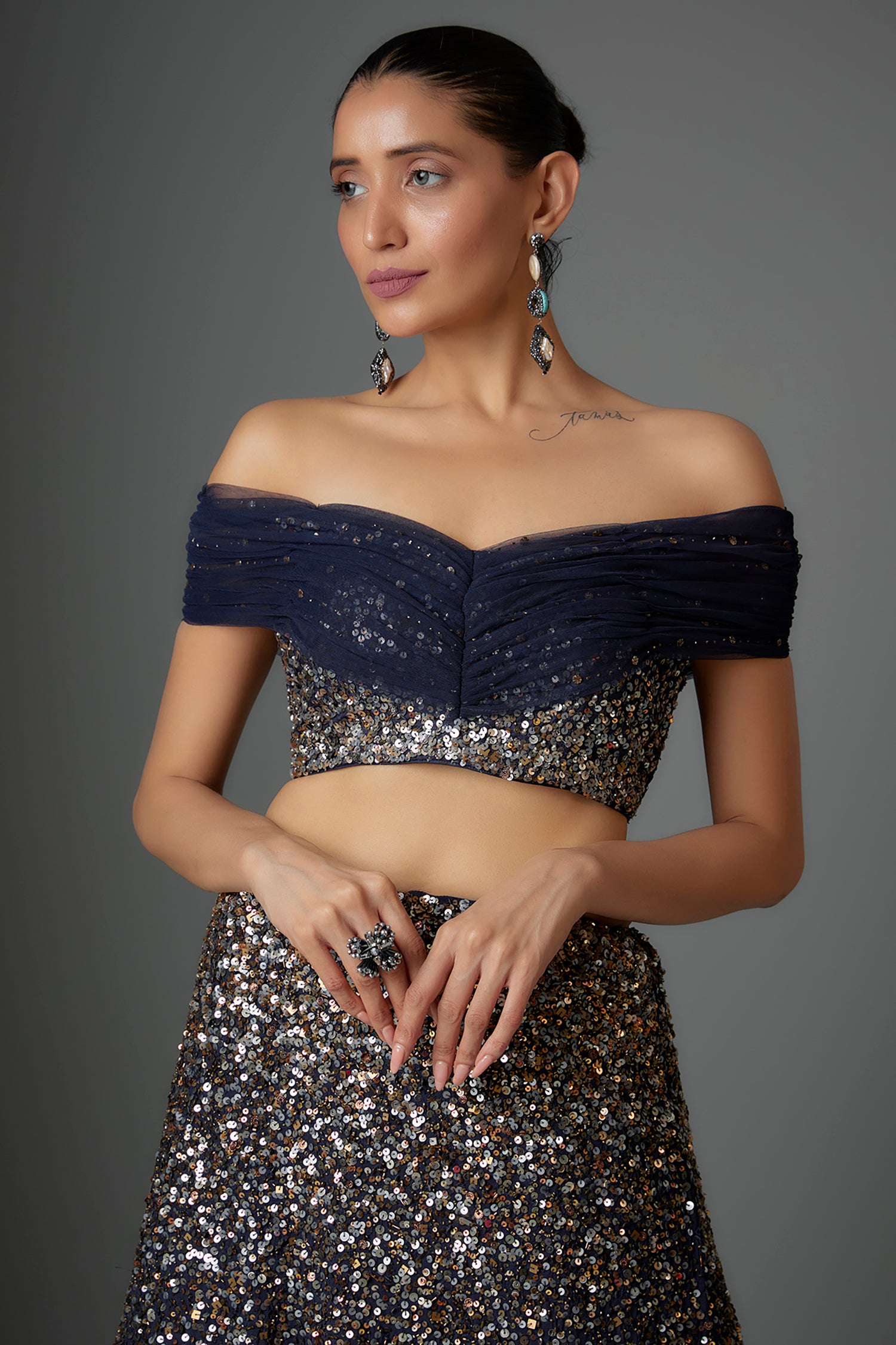 Navy Blue Sequinse Lehenga