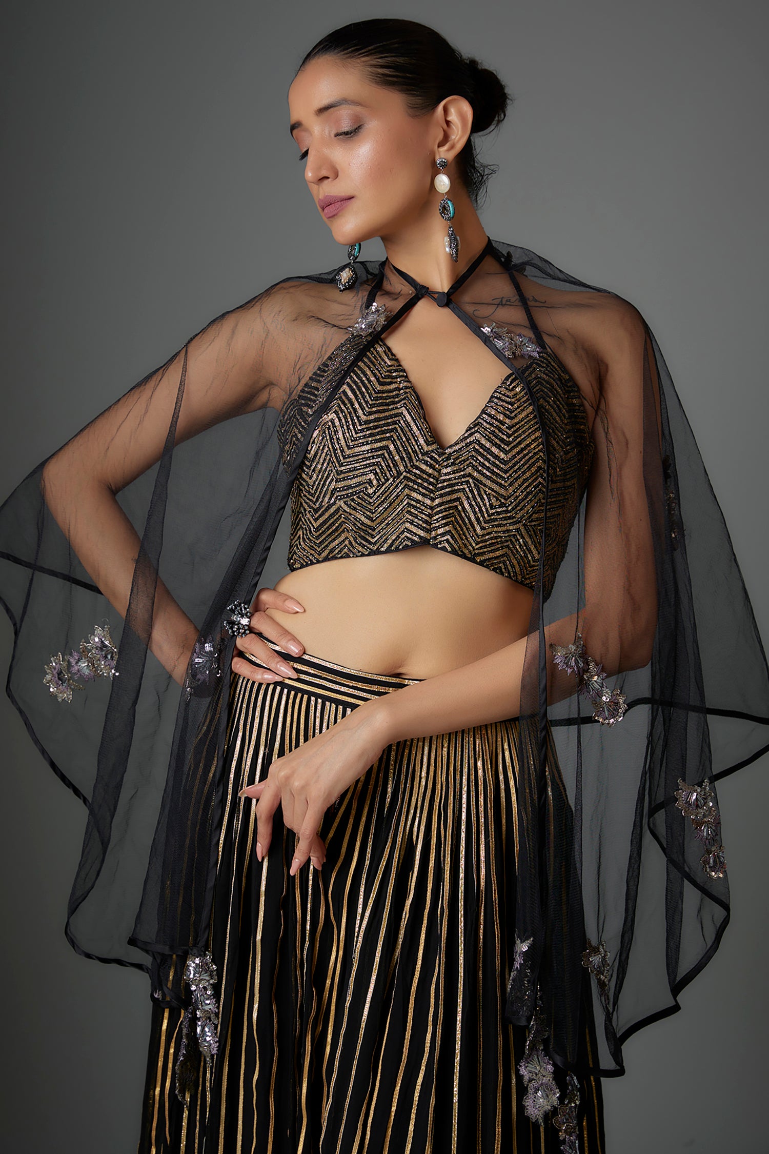 Black Gerogette Gota Patti Skirt
